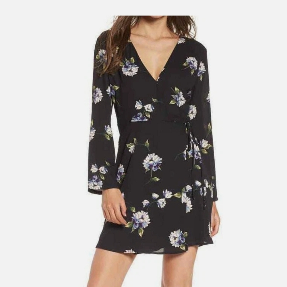 LUSH Floral Black Wrap Dress Size M